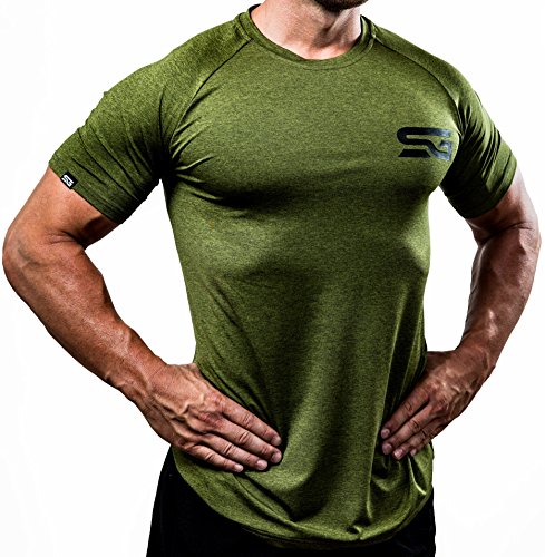 Satire Gym - Camiseta Ajustada Fitness Hombres/Ropa Deportiva de Secado rápido Hombre - Apta como Camiseta de Culturismo y Camiseta de Gimnasio Entrenamientos (Verde Oliva Moteado, XXL)