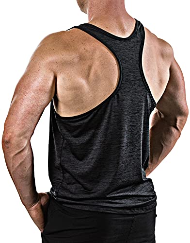 Satire Gym - Camiseta de Tirantes para Fitness de Hombre/Ropa Funcional de Secado rápido para Hombres - Camiseta de Tirantes para Hombres, Apta para Culturismo y Entrenamiento. (Negro monteado, L)