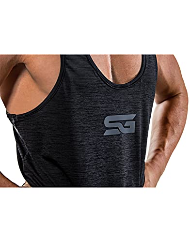 Satire Gym - Camiseta de Tirantes para Fitness de Hombre/Ropa Funcional de Secado rápido para Hombres - Camiseta de Tirantes para Hombres, Apta para Culturismo y Entrenamiento. (Negro monteado, L)