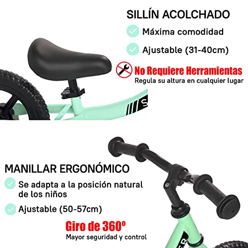 Sawyer - Bicicleta Sin Pedales Ultraligera - Niños 2, 3, 4 y 5 años (Mint)