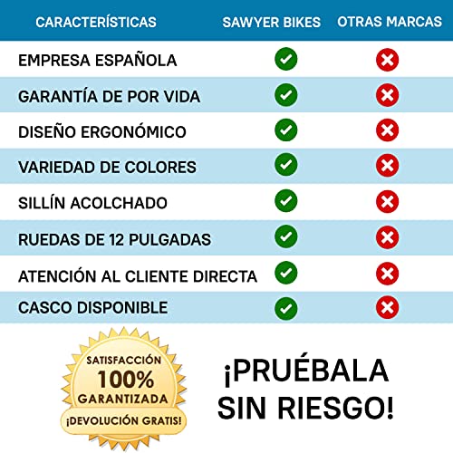 Sawyer - Bicicleta Sin Pedales Ultraligera - Niños 2, 3, 4 y 5 años (Negro)