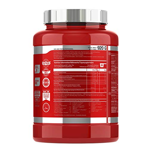 Scitec Nutrition 100% Whey Protein Professional con aminoácidos clave y enzimas digestivas adicionales, sin gluten, 920 g, Fresa-Chocolate blanco