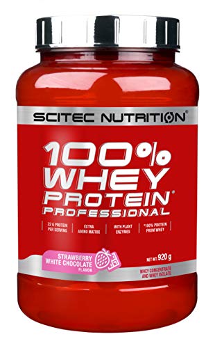 Scitec Nutrition 100% Whey Protein Professional con aminoácidos clave y enzimas digestivas adicionales, sin gluten, 920 g, Fresa-Chocolate blanco