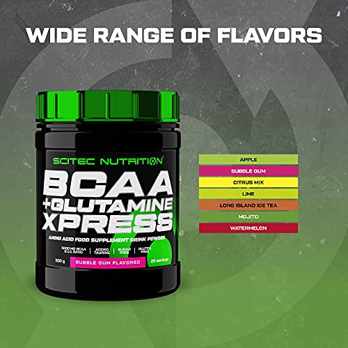 Scitec Nutrition BCAA + Glutamine Xpress, Bebida en polvo de aminoácidos aromatizada, con glutamina y taurina, sin azúcar, sin gluten, 300 g, Manzana