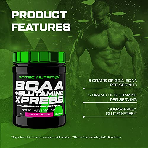 Scitec Nutrition BCAA + Glutamine Xpress, Bebida en polvo de aminoácidos aromatizada, con glutamina y taurina, sin azúcar, sin gluten, 300 g, Manzana