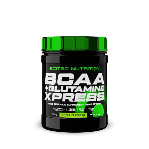 Scitec Nutrition BCAA + Glutamine Xpress, Bebida en polvo de aminoácidos aromatizada, con glutamina y taurina, sin azúcar, sin gluten, 300 g, Manzana