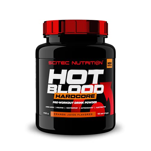 Scitec Nutrition Hot Blood Hardcore, Bebida en polvo de pre-entreno con aminoácidos y creatina, 700 g, Zumo de naranja