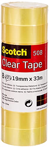 Scotch Cinta Adhesiva Transparente - 8 rollos - 19mm x 33m - Cinta Adhesiva para Uso General para el Colegio, el Hogar y la Oficina