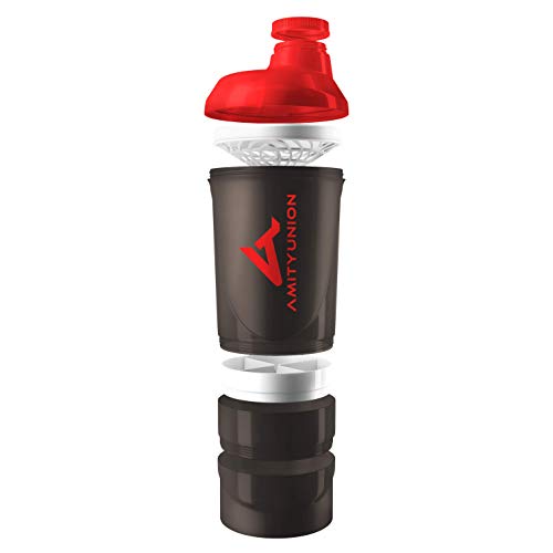 Shaker Deluxe - Proteína Shaker a prueba de fugas - BPA libre y con la escala tamiz de polvo de proteína de suero cremoso sacude (negro rojo cup 700ml)