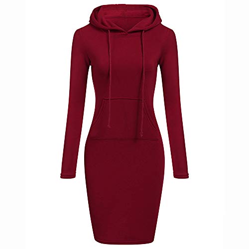 SHOBDW Mujer Liquidación Venta Sudadera con Capucha para de Color sólido Casual Fit Recta Invierno Manga Larga Tops Abrigos Chaqueta Sexy Vestidos Delgados(Rojo,XL)