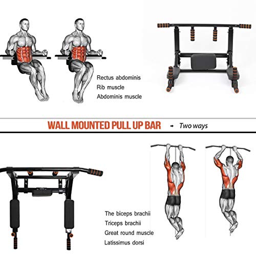 Sinbide 2 En 1 Barra Dominadas Pared, Pull Up Workout Bar Multifuncional, Chin Up Barra Estación de Inmersión de Entrenamiento Fuerza, Equipo Juego de Fitness en Casa y Al Aire Libre Carga 150 kg