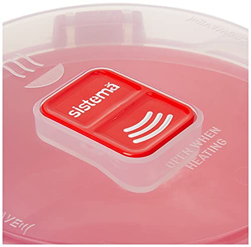 Sistema bol de desayuno para microondas | Recipiente redondo para microondas con tapa | 850 ml | Sin BPA | Rojol/Transparente | 1 unidad