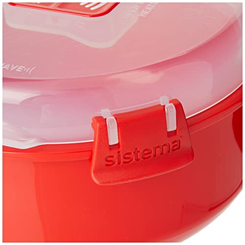 Sistema bol de desayuno para microondas | Recipiente redondo para microondas con tapa | 850 ml | Sin BPA | Rojol/Transparente | 1 unidad