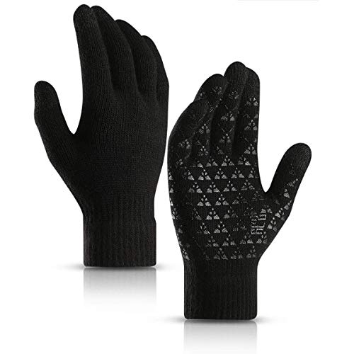 Skevic Guantes de Invierno para Hombre y Mujer, Guantes de Pantalla Táctil a Prueba de Viento Antideslizante para Moto Ciclismo Running Bici Gym Guantes Térmicos Cálidos Clima Frío (Negro, M)