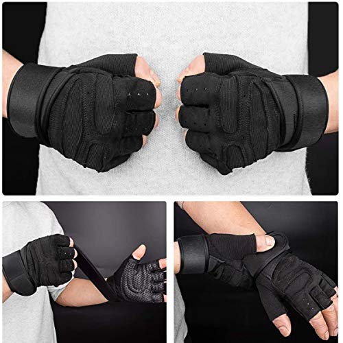 Skevic Guantes Gimnasio Hombre y Mujer - Guantes Gym para Levantamiento de Pesas, Crossfit, Barra Dominadas, Guantes Ciclismo Guantes Fitness con Muñequera Transpirable Antideslizante (Negro, XL)