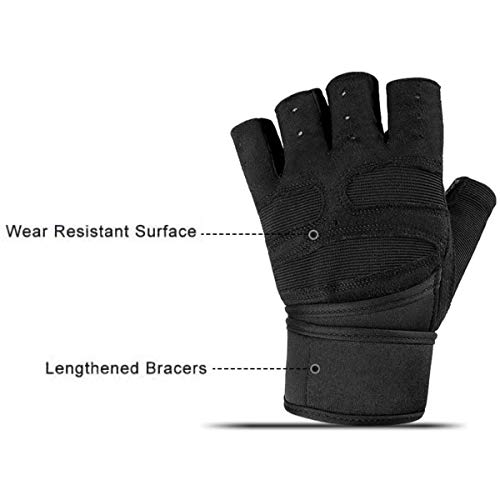 Skevic Guantes Gimnasio Hombre y Mujer - Guantes Gym para Levantamiento de Pesas, Crossfit, Barra Dominadas, Guantes Ciclismo Guantes Fitness con Muñequera Transpirable Antideslizante (Negro, XL)