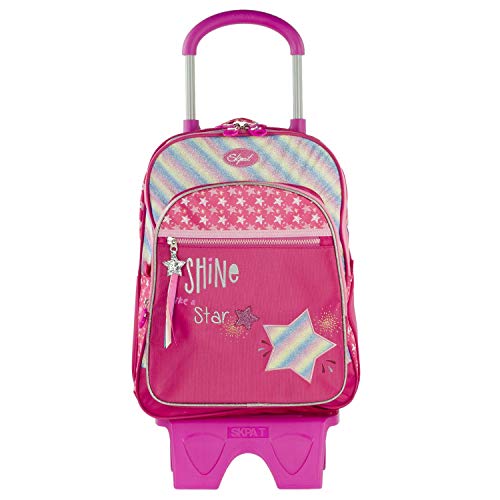 SKPAT - Mochila con Carro Niña Infantil para Colegio Primaria - Mochila Escolar con Ruedas Niña Grande - Resistente y Ligera. Asa Superior y Tiras Acolchadas y Ajustables de Marca SKPAT, Color Fucsia