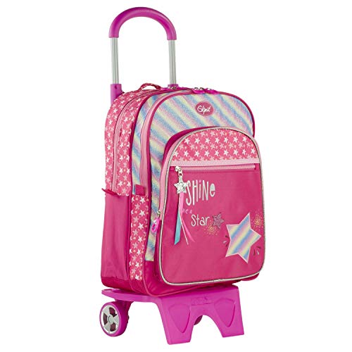 SKPAT - Mochila con Carro Niña Infantil para Colegio Primaria - Mochila Escolar con Ruedas Niña Grande - Resistente y Ligera. Asa Superior y Tiras Acolchadas y Ajustables de Marca SKPAT, Color Fucsia