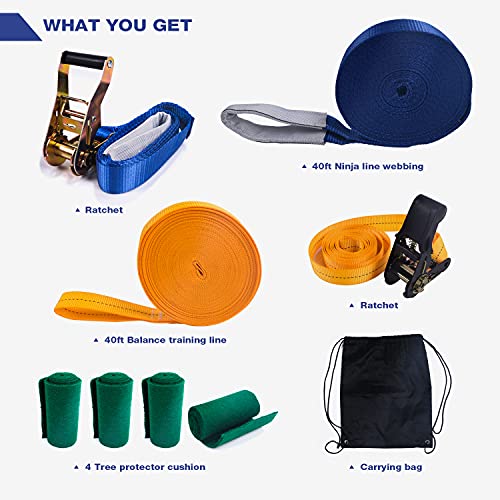 Slackline Kit de Slackline para niños con correa de 15 m y trinquete de protección, ayuda al equilibrio del árbol y bolsa de transporte para niños y principiantes