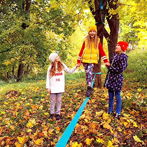 Slackline para entrenamiento de equilibrio 50 'con trinquete industrial resistente, banda protectora de árboles y bolsa de transporte de equipo - Slack Lines para patio trasero.