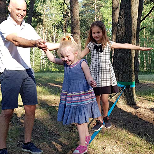 Slackline para entrenamiento de equilibrio 50 'con trinquete industrial resistente, banda protectora de árboles y bolsa de transporte de equipo - Slack Lines para patio trasero.