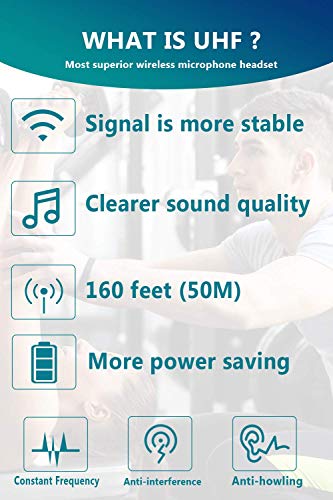 SOAIY Micrófono inalámbrico Diadema USB Micrófono inalámbrico UHF Oreja de Mano 2-en-1 Amplificador de Voz portatil para Conferencias, Clases, Guía Turístico, Profesores