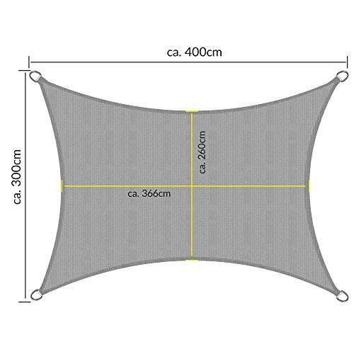 Sol Royal Toldo de terraza SolVision HS9 Vela de Sombra Toldo Parasol 400x300 cm HDPE Transpirable Gris protección UV