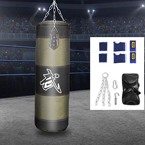 Solomi Saco de Arena, Saco de Arena de Boxeo Colgante Hook, Muay Kickboxing Grappling Artes Marciales Karate Canvas Hollow Training Saco de Boxeo 1 + 7(M-Verde)