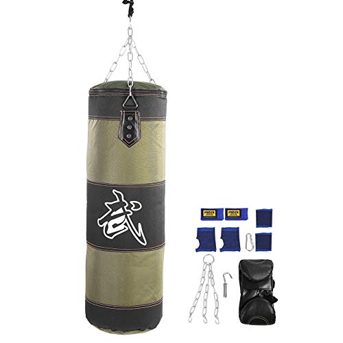 Solomi Saco de Arena, Saco de Arena de Boxeo Colgante Hook, Muay Kickboxing Grappling Artes Marciales Karate Canvas Hollow Training Saco de Boxeo 1 + 7(M-Verde)