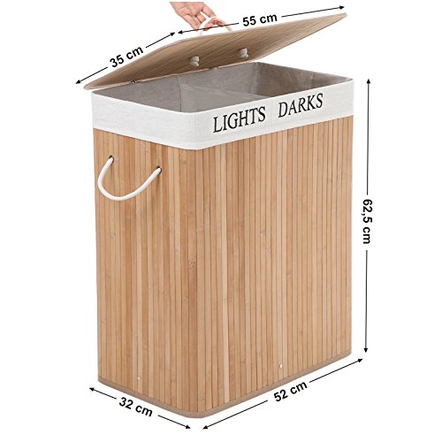 SONGMICS Cesto para Ropa Sucia, Cesto para la Colada Ropa, Forma Rectangular, Cubo para Ropa Sucia, Capacidad de 100L, Color Natural LCB64Y