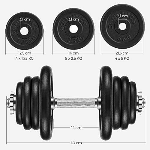 SONGMICS Juego de Mancuernas Ajustables de Hierro Fundido, 50 kg, para Hombres, Mujeres, Entrenamiento Físico, Levantamiento de Pesas, Gimnasio en Casa, Negro SYL50BS