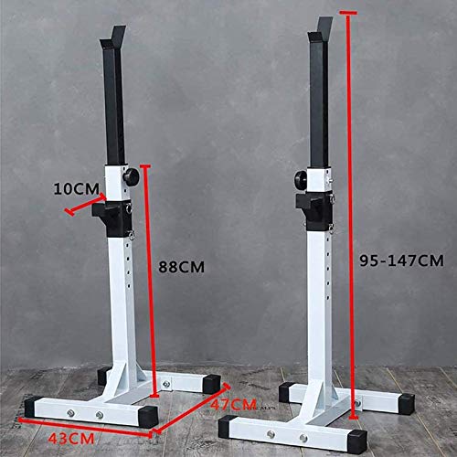 Soporte para Mancuernas Multifuncional Rack Sentadillas Pesas Equipos Acero Soporte Barra Press Banca Estante Sentadillas PortáTil Estante Carga MáXima 185kg Blanco 95-147cm