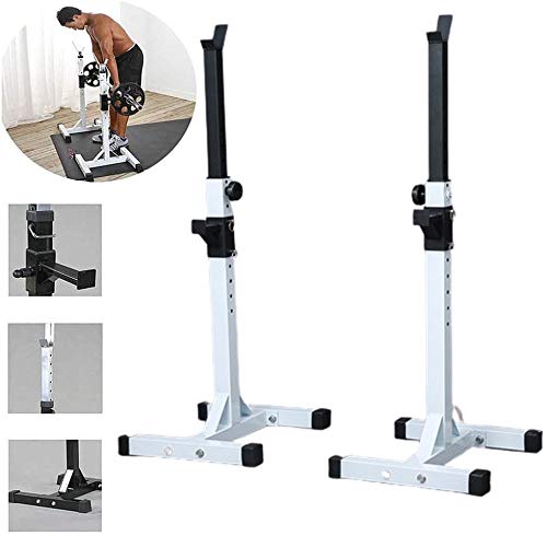 Soporte para Mancuernas Multifuncional Rack Sentadillas Pesas Equipos Acero Soporte Barra Press Banca Estante Sentadillas PortáTil Estante Carga MáXima 185kg Blanco 95-147cm