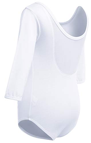 Soudittur Maillot de Ballet Danza Clásico para Niña Manga 3/4 Body Leotardo Gimnasia Ritmica (Blanco, Tag 100 (Height: 95-105 cm))