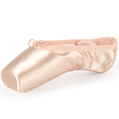 Soudittur Zapatillas de Ballet de Punta Pointe Zapatos Satén con Puntera de Gel de Silicona y Cintas para Niñas Rosa EU 41