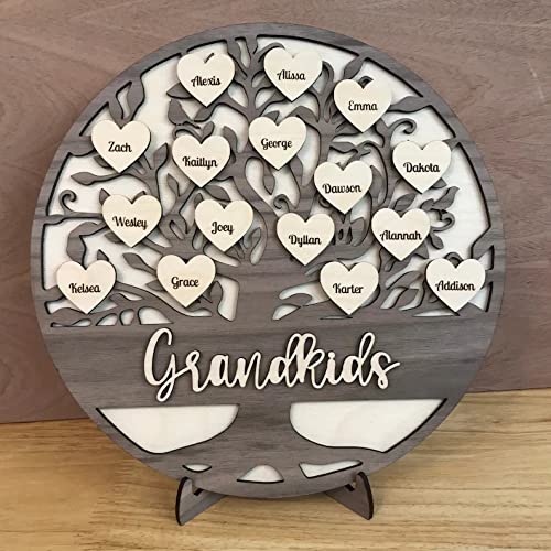 soulglass Nombre Personalizado Árbol genealógico Decoración de Madera Letrero de Escritorio Letrero de decoración de Madera Regalo para mamá Navidad Día de la Madre con Nombres en Forma de corazón