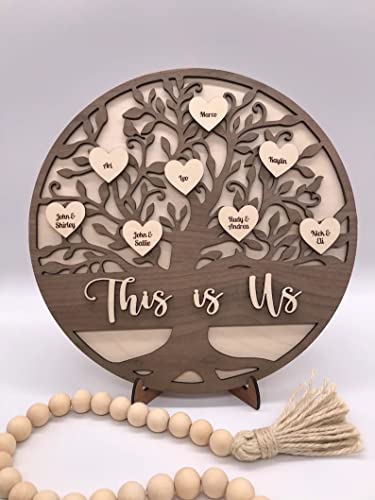 soulglass Nombre Personalizado Árbol genealógico Decoración de Madera Letrero de Escritorio Letrero de decoración de Madera Regalo para mamá Navidad Día de la Madre con Nombres en Forma de corazón