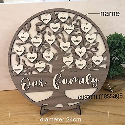 soulglass Nombre Personalizado Árbol genealógico Decoración de Madera Letrero de Escritorio Letrero de decoración de Madera Regalo para mamá Navidad Día de la Madre con Nombres en Forma de corazón