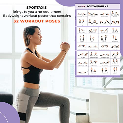 SPORTAXIS Póster de entrenamiento de peso corporal con 32 posturas de entrenamiento, laminado de doble cara, póster de ejercicio sin equipo para el hogar, entrenamiento de gimnasio (41,9 x 68,5 cm)