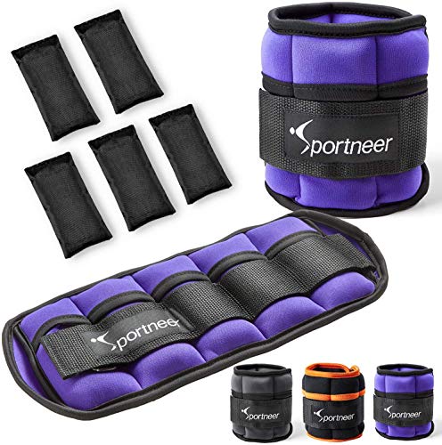 Sportneer Peso para Tobillo, Pesas Ajustables 0.25Kg - 1.8Kg (1 par) Peso Durable para Muñeca con Correa Ajustable para Ejercicio, Ejercicio, Caminar, Footing, Gimnasia, Aeróbic, Gimnasio