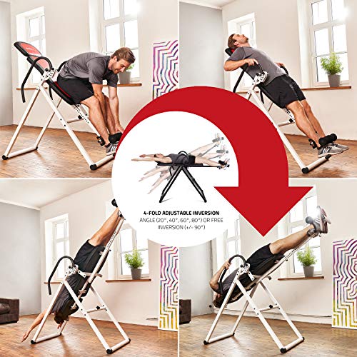 SportPlus banco de inversión plegable, sistema de balance perfecto, entrenador de gravedad, 4 ángulos de inversión, aliviar la columna vertebral, seguridad probada por el TÜV hasta 135 kg, SP-INV-010