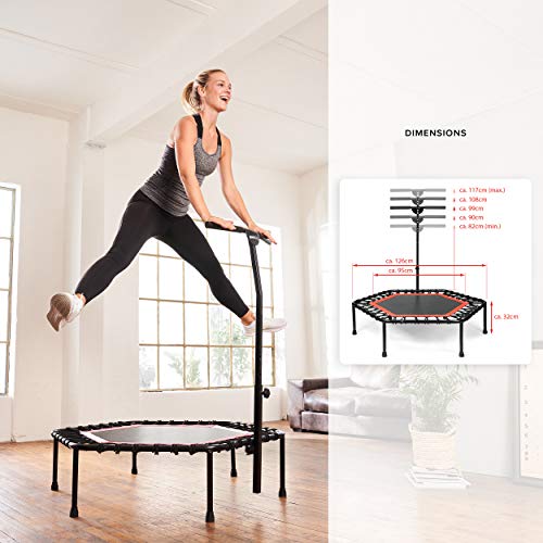 SportPlus Trampolín Fitness con Mango Regulable – Cama Elástica para Adultos – Ideal para Ejercicios en Casa - Carga Máxima de 130 Kg - Diámetro 110 cm