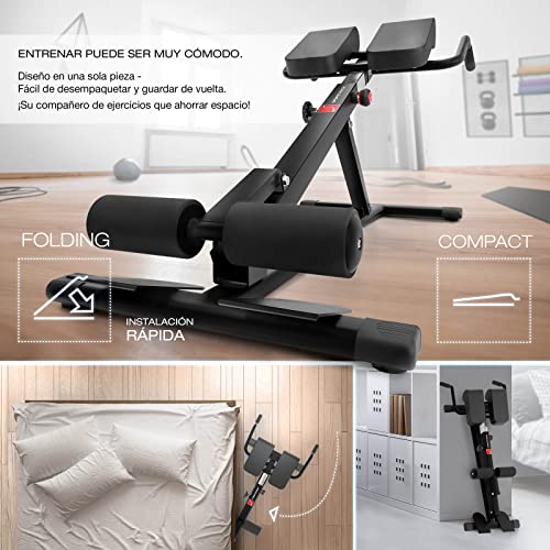 Sportstech BRT150 Entrenador de Espalda y Abdomen 6en1- ergonómico y Ajustable; Sistema único de Bloqueo y fácil de Plegar, diseño Antideslizante, Banco de Pesas + fijación de Pierna Adaptable