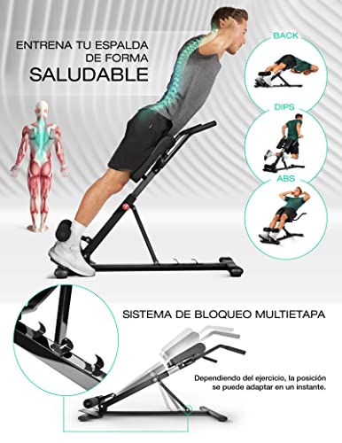 Sportstech BRT150 Entrenador de Espalda y Abdomen 6en1- ergonómico y Ajustable; Sistema único de Bloqueo y fácil de Plegar, diseño Antideslizante, Banco de Pesas + fijación de Pierna Adaptable