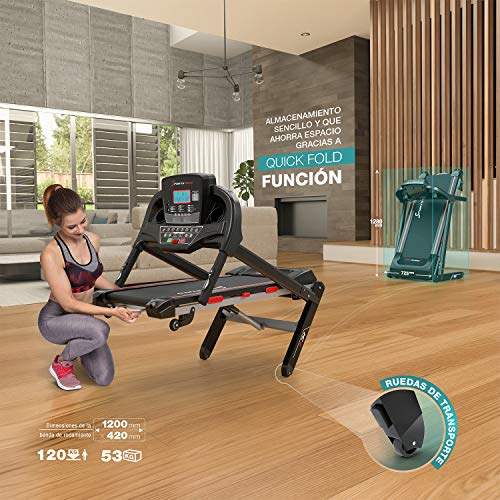 Sportstech Cinta de Correr Profesional F31 - Marca de Calidad Alemana -Eventos en Directo y App multijugador a través de Monitor LCD, Compatible con Smartphone 4PS 16km/h - Plegable y compacta