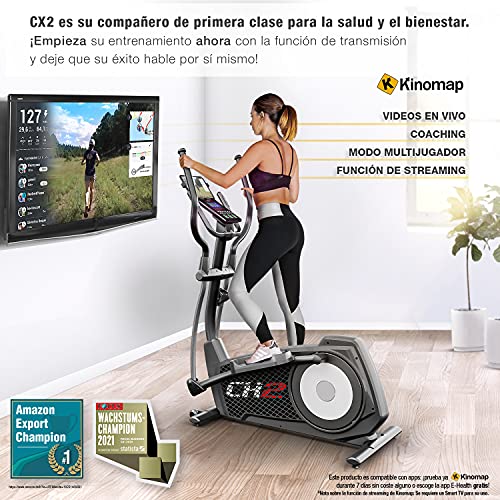 Sportstech CX2 Bicicleta elíptica -Marca de Calidad Alemana- Eventos en Directo y App Multijugador, Generador de Energía Integrado, Entrenador elíptico con Consola y Soporte para Tablet, Volante 27Kg