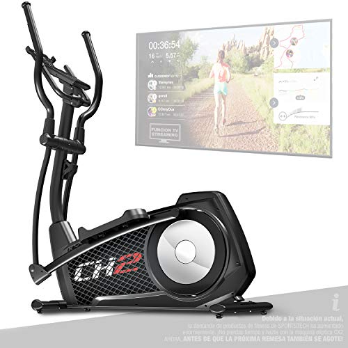 Sportstech CX2 Bicicleta elíptica -Marca de Calidad Alemana- Eventos en Directo y App Multijugador, Generador de Energía Integrado, Entrenador elíptico con Consola y Soporte para Tablet, Volante 27Kg