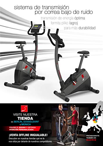 Sportstech ESX500 Bicicleta estática - Marca de Calidad Alemana - Vídeos en Directo y App multijugador + Pantalla de 5,5", Masa de Volante de 12KG, Compatible con pulsómetro - Correa silenciosa