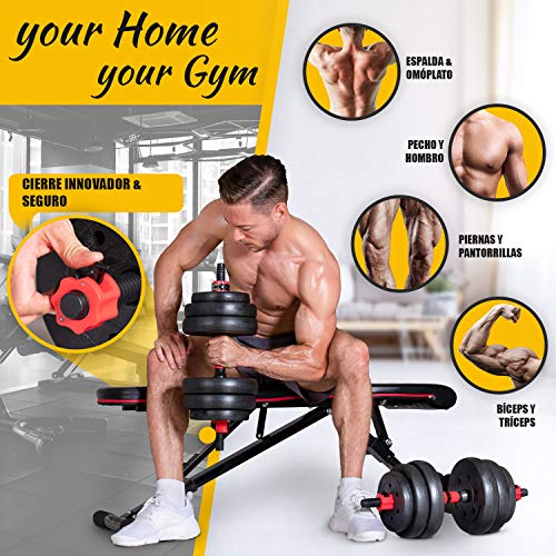 Sportstech Juego de Mancuernas innovadoras 2en1 AH150 | Mancuernas y Pesas | Set de Mancuernas de 20kg, 30kg y 40kg| Cierre de Seguridad + Conector Extra Largo 400mm | Fitness para Hombres y Mujeres