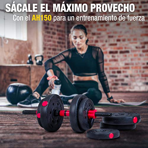 Sportstech Juego de Mancuernas innovadoras 2en1 AH150 | Mancuernas y Pesas | Set de Mancuernas de 20kg, 30kg y 40kg| Cierre de Seguridad + Conector Extra Largo 400mm | Fitness para Hombres y Mujeres